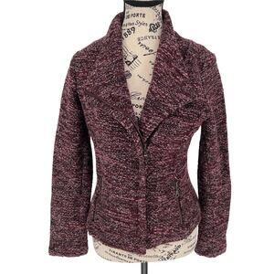 Cartonnier Anthropologie Knit Moto Blazer Pink Black Marled Size‎ Small EUC